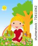 little girl sitting on grass | Shutterstock .eps vector #72611062