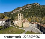 Small photo of View of the bell tower and the apse of the Romanesque church of Beget, Spain