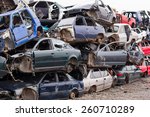 Piled Up Destroyed Cars In The...