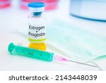 Small photo of estrogen and progestin hormone injection vial for female hormone therapy