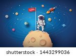 astronaut with flag on the moon ... | Shutterstock .eps vector #1443299036