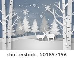 Deer In Forest With Snow In...