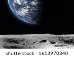 Planet Earth from the moon surface. Elements of this image are furnished by NASA