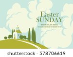 Easter Card With Landscape With ...