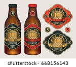 vector beer labels with barrel  ... | Shutterstock .eps vector #668156143