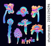 colorful flower set   retro 60s ... | Shutterstock .eps vector #2101154296