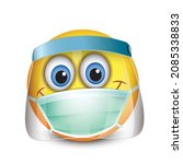 emoji wearing face mask and... | Shutterstock .eps vector #2085338833