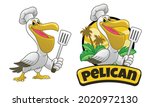 pelican cartoon chef holding... | Shutterstock .eps vector #2020972130