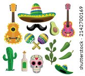 vector set of cartoon mexican... | Shutterstock .eps vector #2142700169