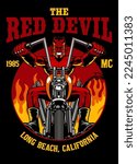 Vintage T-shirt Design of Red Devil Riding Chopper Motorcycle