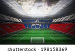 Digitally generated chile national flag against football stadium