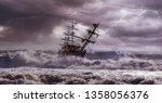 Sailing Old Ship In A Storm Sea ...