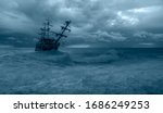 Sailing Old Ship In A Storm Sea ...