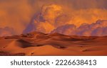 Small photo of Sand dunes and sand storm in the Sahara desert - hot and dry desert landscape