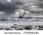 Sailing Ship In Storm Sea On...