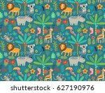 seamless pattern jungle animals  | Shutterstock .eps vector #627190976