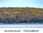 Fall Colors Across a Quiet Bay near Sturgeon Bay on Lake Michigan in Wisconsin