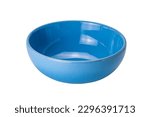 Empty blue ceramic bowl isolated on white background with clipping path. High angle view of deep round blue bowl isolated.