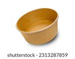 Side view closeup of empty single brown paper bowl isolated on white background with clipping path.