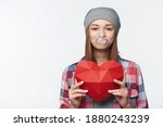 Funny Teen Girl Holding Red...