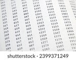 Small photo of document with many numbers, data encrypt. Cipher encryption code or data