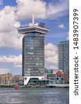 Small photo of AMSTERDAM-AUG. 8, 2019. Famous Amsterdam Tower, former Shell Headquarters has been transformed into exciting tourist spot. It has an observation deck with an unrivalled panoramic view of Amsterdam.