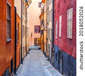 Small photo of Colorful blind alley in Gamla Stan in Stockholm, Sweden