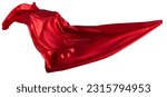 Small photo of Red cloth flutters in the wind. Isolated on white background