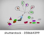businessman fly on balloons | Shutterstock . vector #358664399