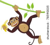Monkey On Liana With Banana