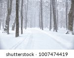 Winter landscape. Path in the Park in the heavy snow
