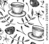 jasmine tea seamless pattern.... | Shutterstock .eps vector #2107648553