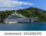 Small photo of Luxury super yacht moored alongside in marina. Motor yacht. Large mega yacht. Yachting concept.