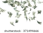 One hundred US dollar bills are falling on white background. Great use for money and finance related concepts. Isolated on white background. Clipping path is included. 
