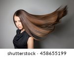 Beautiful model with smooth flying hair