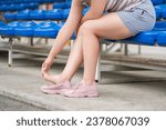 Small photo of Plantar fasciitis, heel spur, pain in woman's foot, massage of female feet, injury while running, leg injury during workout, health problems concept