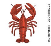 Lobster isolated on white background engraving vector illustration for seafood menu. Hand drawn crustacean in a vintage style.