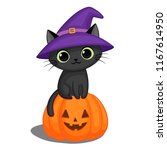 cute black cat in a witch hat... | Shutterstock .eps vector #1167614950