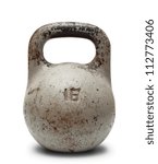 Small photo of the weight of 16 kgs from iron on a white background
