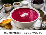 Beetroots Cream Soup On Wooden...