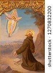 Small photo of PRAGUE, CZECH REPUBLIC - OCTOBER 12, 2018: The painting of Stigmatization of St. Francis of Assisi in church Bazilika svateho Petra a Pavla na Vysehrade by S. G. Rudl (1895).