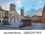 Reggio Emilia  - The square Piazza del Duomo at dusk.