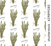 savory herb seamless pattern  ... | Shutterstock . vector #629899283