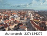 Small photo of Aerial art nouveau historical a cityscape with towering art nouveau buildings in Oradea captured from a bird's eye view incity Oradea, Bihor, Romania