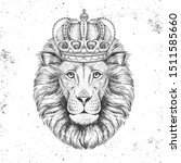 Hipster Animal Lion In Crown....