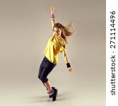 Small photo of Funk dance workout. Portrait of young sporty woman in motion. Zumba