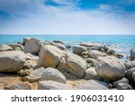 Small photo of Grey rocks in Porto Sa Ruxi shore. Sardinia, Italy