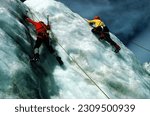 Small photo of MT RAINIER, WASHINGTON - AUG 1, 1976 - Ice climber ascending crevasse on the Nisqually Glacier in the National Park
