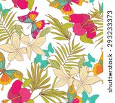 seamless pattern with tropical... | Shutterstock .eps vector #293233373
