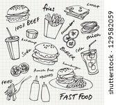 fast food hamburger doodle set | Shutterstock .eps vector #129582059